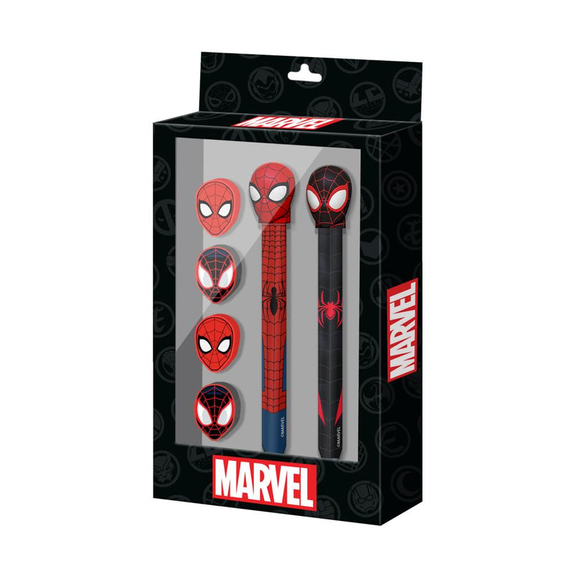 SPIDER-MAN - Set de 2 Crayons + 4 Gommes