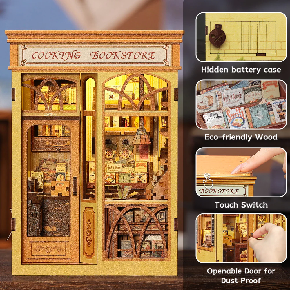 BOOK NOOK KIT - DIY- Librairie Culinaire - 156pc + Eclairage LED