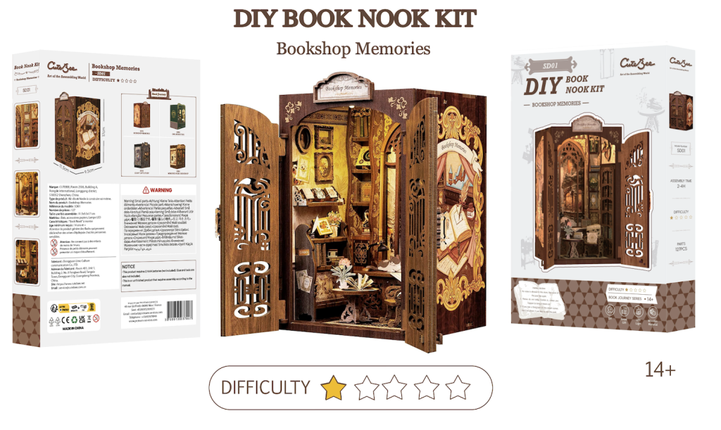 BOOK NOOK KIT - DIY - Librairie des Mémoires - 127pc + Eclairage LED