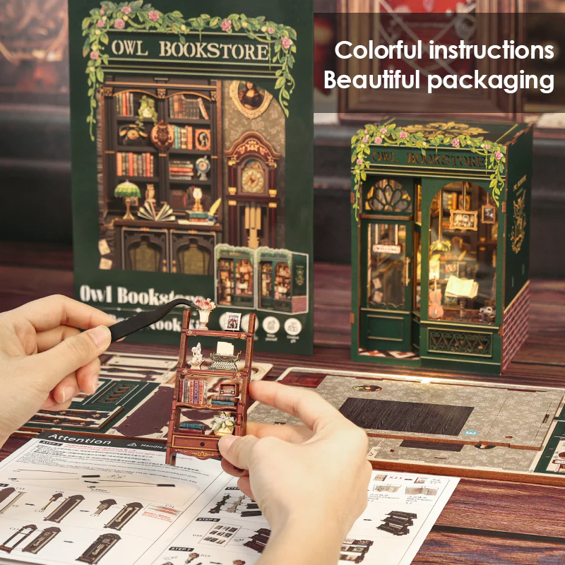 BOOK NOOK KIT - DIY - Librairie du Hibou - 139pc + Eclairage LED