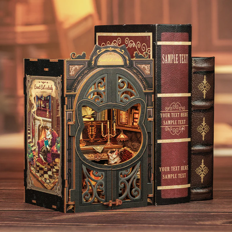 BOOK NOOK KIT - DIY - Le Cabinet du Comte Cat - 108pc + Eclairage LED