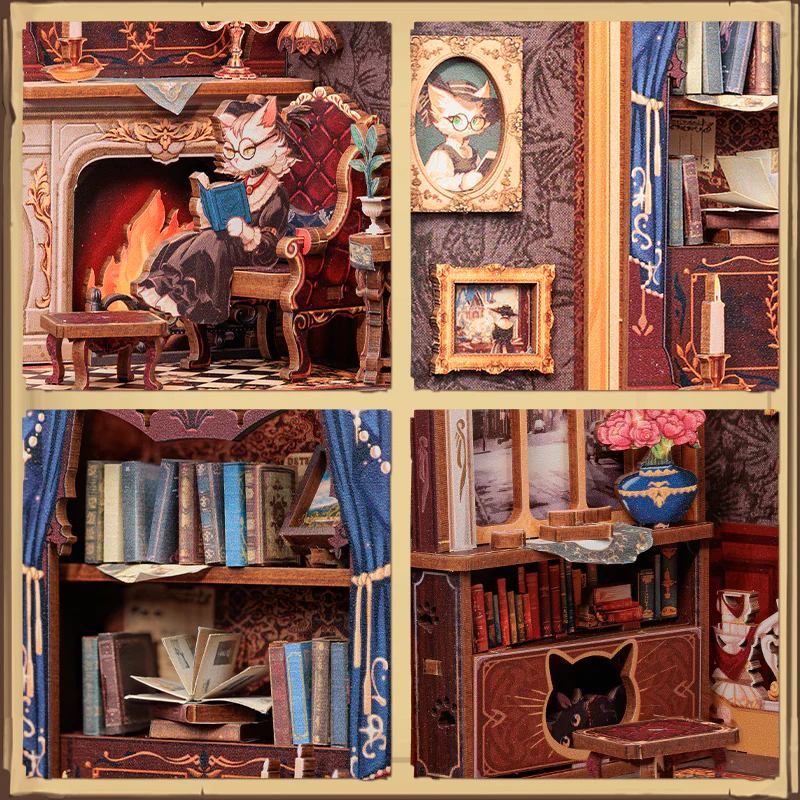 BOOK NOOK KIT - DIY - Le Cabinet du Comte Cat - 108pc + Eclairage LED