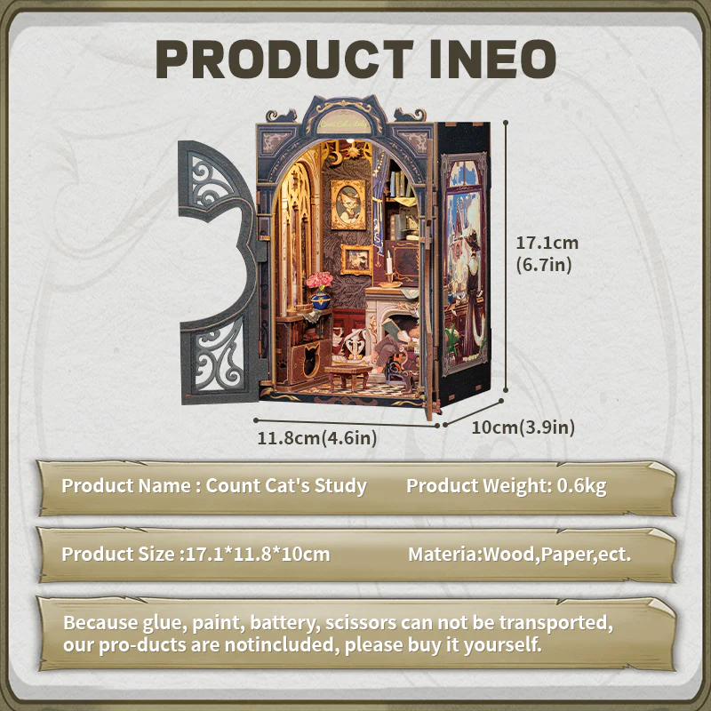 BOOK NOOK KIT - DIY - Le Cabinet du Comte Cat - 108pc + Eclairage LED