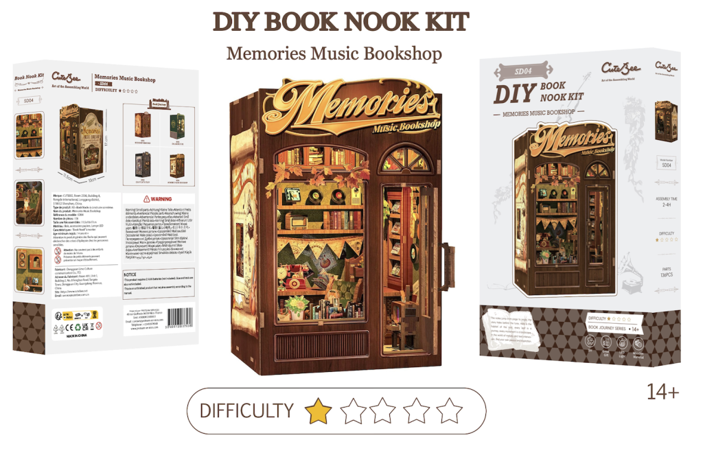 BOOK NOOK KIT - DIY- Libraire Musicale Memories - 136pc +Eclairage LED