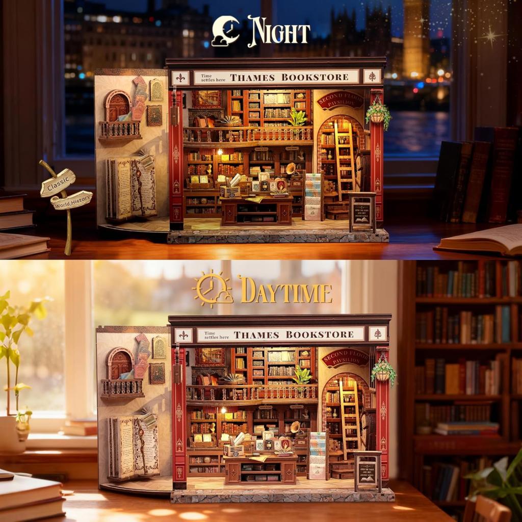 MINIATURE HOUSE - DIY- Librairie Thames - 343pc+Eclairage LED