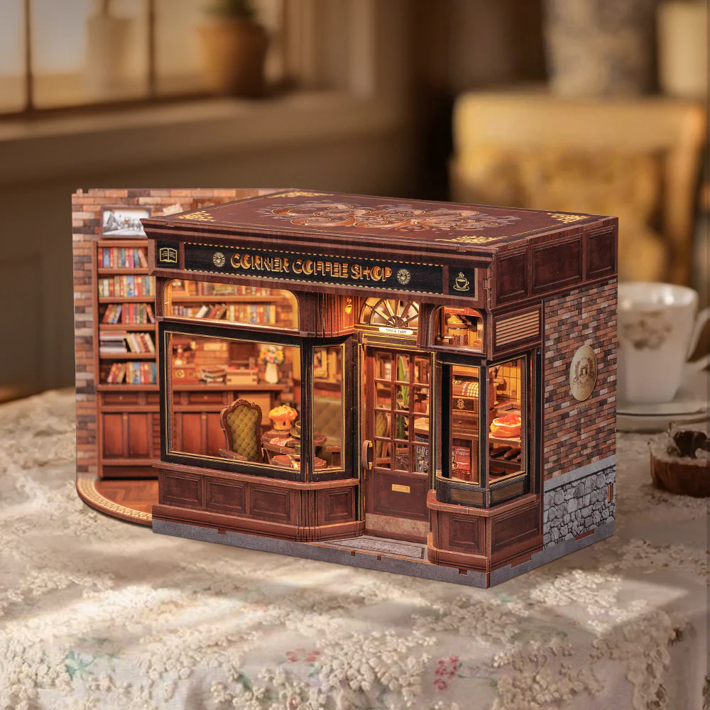 MINIATURE HOUSE - DIY- Corner Coffee Shop - 294pc+Eclairage LED