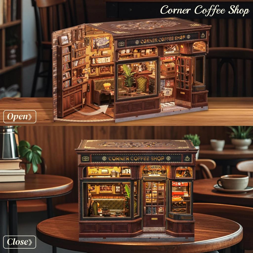 MINIATURE HOUSE - DIY- Corner Coffee Shop - 294pc+Eclairage LED