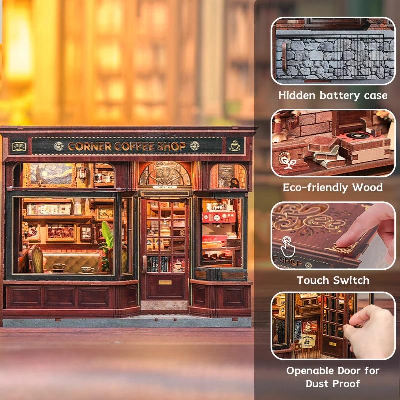 MINIATURE HOUSE - DIY- Corner Coffee Shop - 294pc+Eclairage LED