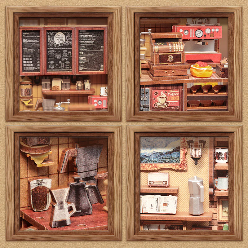 MINIATURE HOUSE - DIY- Corner Coffee Shop - 294pc+Eclairage LED