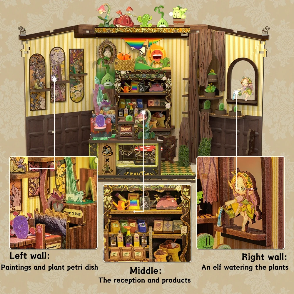 MINIATURE HOUSE -DIY-Magasin de Plantes Féériques -146pc+Eclairage LED