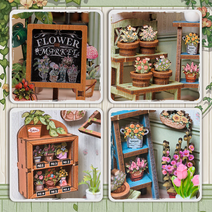 MINIATURE HOUSE - DIY -Fleuriste Champs-Elysées -199pc + Eclairage LED
