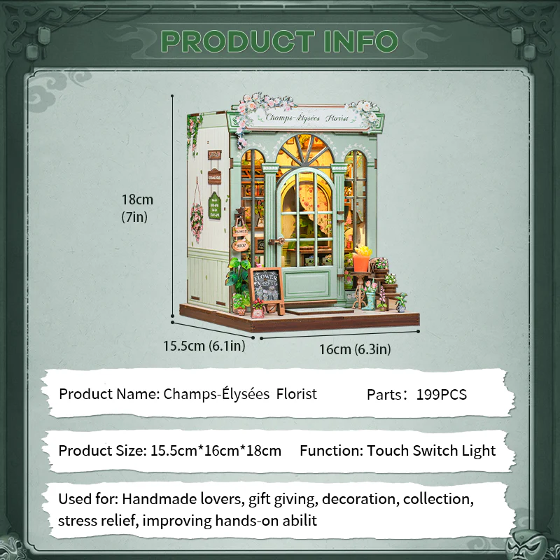 MINIATURE HOUSE - DIY -Fleuriste Champs-Elysées -199pc + Eclairage LED