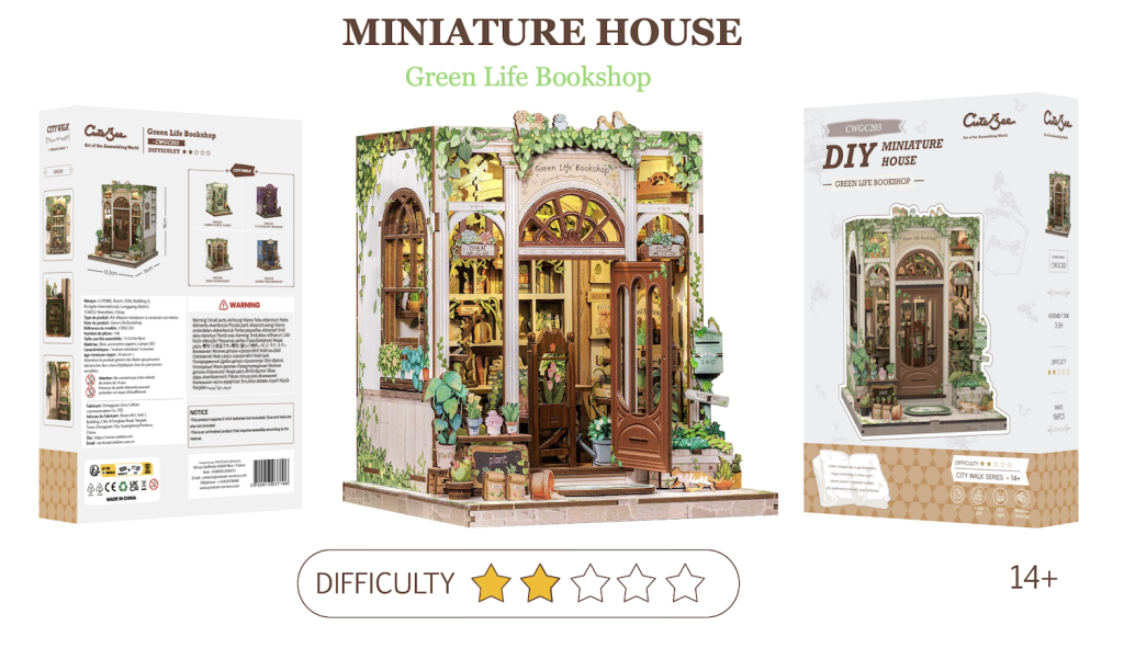 MINIATURE HOUSE - DIY - Librairie Vie Verte - 196pc + Eclairage LED