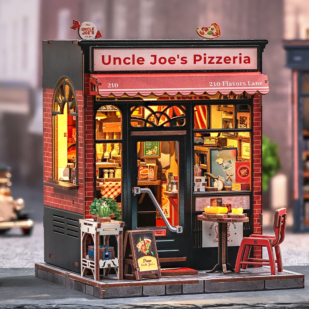MINIATURE HOUSE - DIY- Pizzeria d'Oncle Joe - 236pc + Eclairage LED