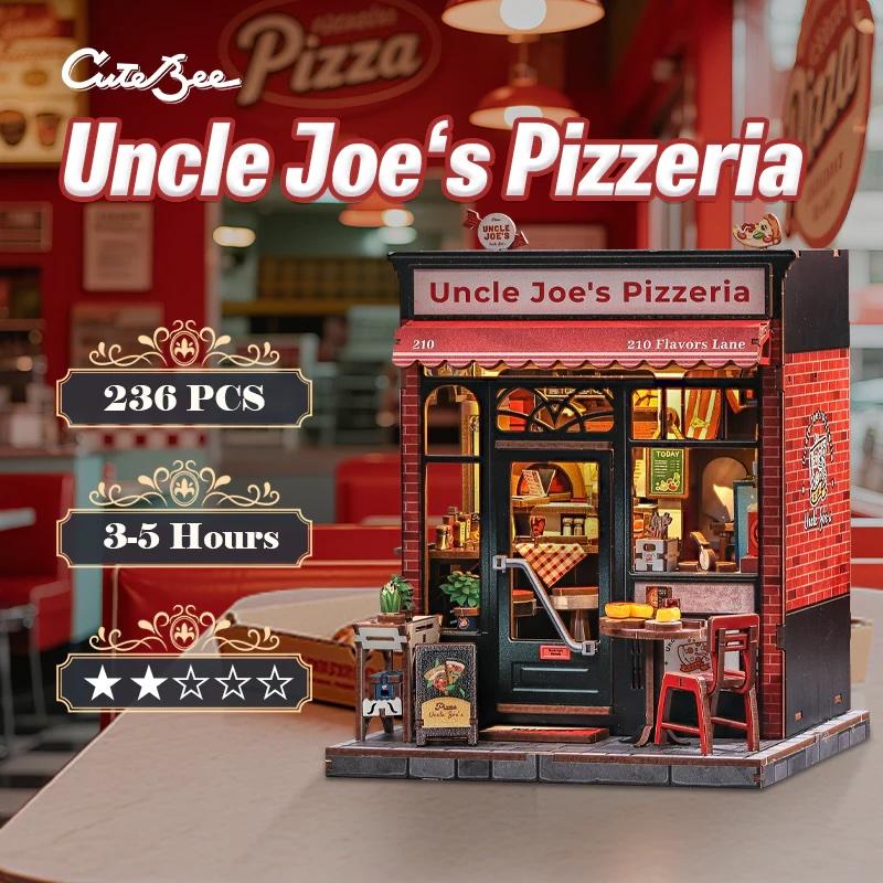 MINIATURE HOUSE - DIY- Pizzeria d'Oncle Joe - 236pc + Eclairage LED