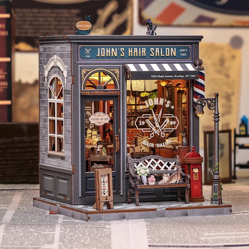 MINIATURE HOUSE - DIY- Salon de Coiffure John - 210pc + Eclairage LED