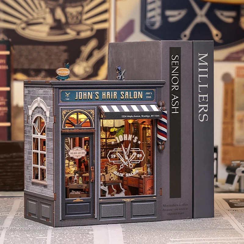 MINIATURE HOUSE - DIY- Salon de Coiffure John - 210pc + Eclairage LED
