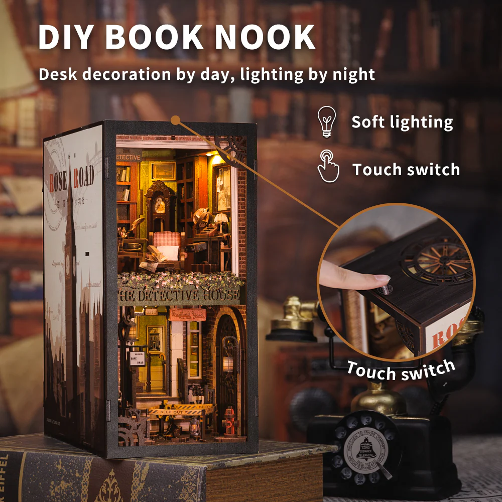 BOOK NOOK KIT - DIY - Agence du Détective Rose - 322pc +Eclairage LED