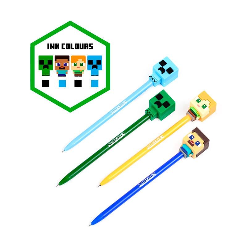 MINECRAFT - Chibi - Set de 4 Stylos à Gel Effaçable Head Topper