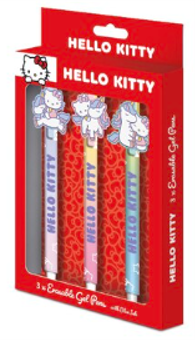 HELLO KITTY - 3 Stylos à Gel Effaçable + Head Topper