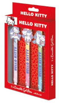 HELLO KITTY - 3 Stylos à Gel Effaçable + Head Topper