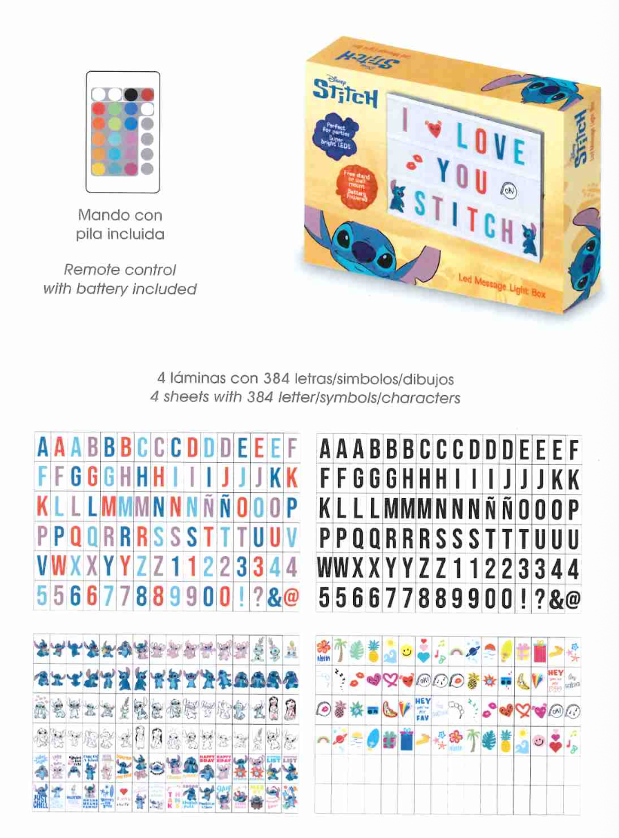 STITCH - Boite Lumineuse à Message avec 384 lettres + Télécommande